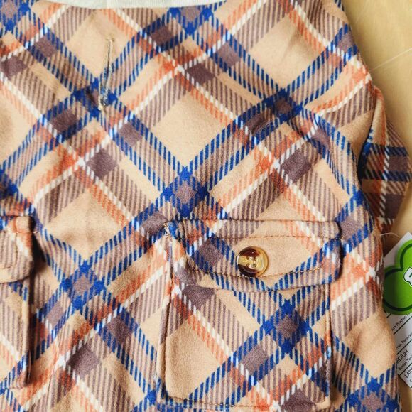Wag-a-Tude Dog Flannel Hoodie Size M Brown Blue Plaid Shirt Pockets Warm NEW - Picture 2 of 5
